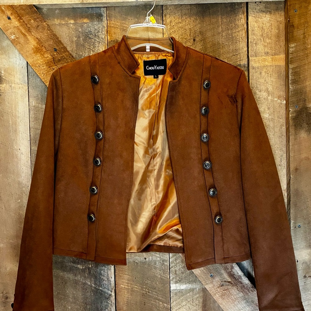 Elegant Faux Suede Brown Women's Jacket